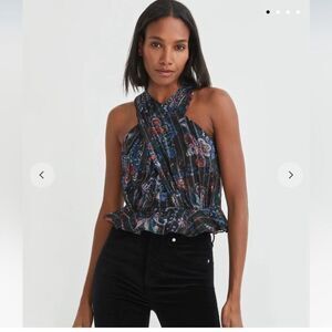 NWT Veronica Beard Kailani Silk Floral Black Halter Sleeveless Top size 8